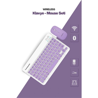 Mor Kablosuz Klavye Ve Mouse Seti