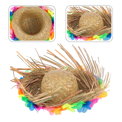Natural Renkli Püsküllü Örme Hasır Hawaii Şapka