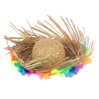 Natural Renkli Püsküllü Örme Hasır Hawaii Şapka