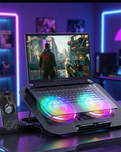 RGB Işıklı Laptop Soğutucu Stand Çift Fanlı Sessiz Çalışan Ayarlanabilir