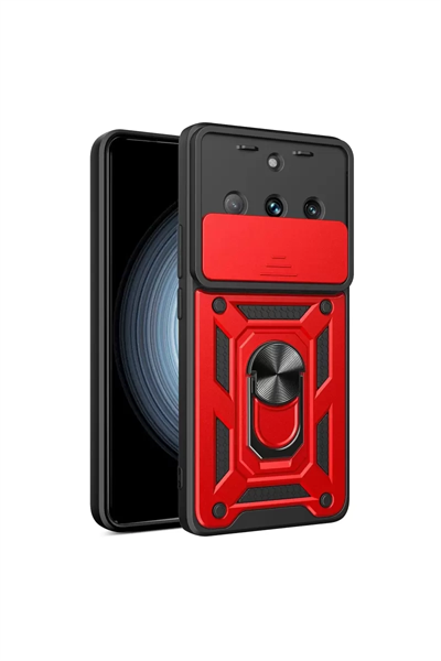 Realme 11 Pro Kılıf Pars Lens Yüzüklü Silikon - Kırmızı