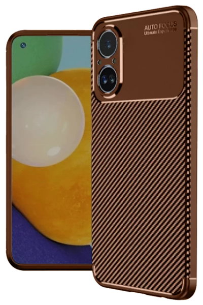 Realme 12 Lite Kılıf Auto Focus Karbon Kapak - Kahverengi