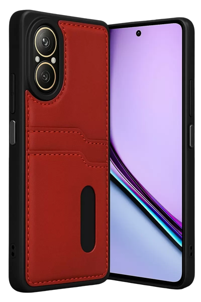 Realme 12 Lite Kılıf Sara Kartvizitli Deri Kılıf - Kırmızı