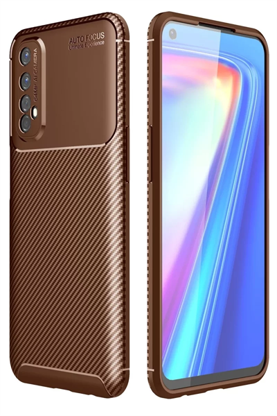 Realme 7 Kılıf Auto Focus Karbon Kapak - Kahverengi