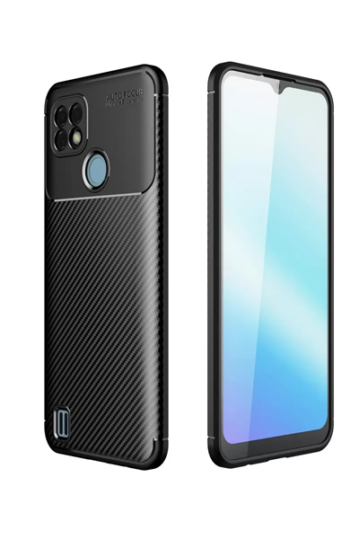 Realme C21 Kılıf Auto Focus Karbon Kapak - Siyah