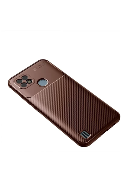 Realme C21 Kılıf Auto Focus Karbon Kapak - Kahverengi