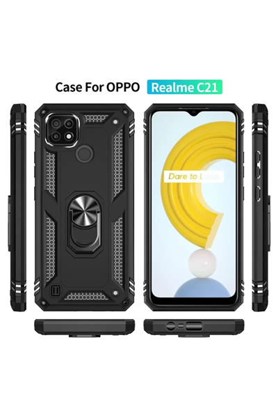 Realme C21 Kılıf Sofya Yüzüklü Silikon Kapak - Siyah