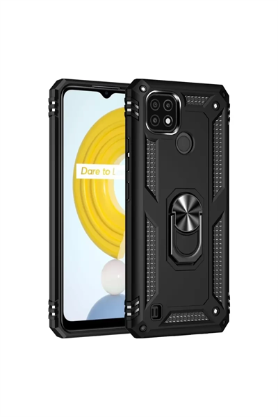 Realme C21 Kılıf Sofya Yüzüklü Silikon Kapak - Siyah