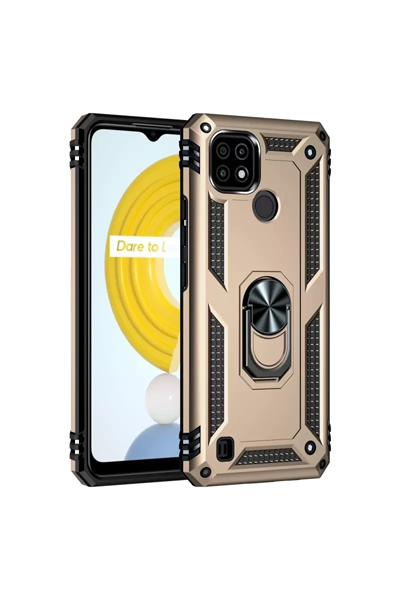 Realme C21 Kılıf Sofya Yüzüklü Silikon Kapak - Gold