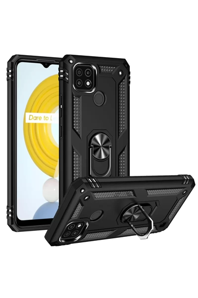 Realme C21 Kılıf Sofya Yüzüklü Silikon Kapak - Siyah