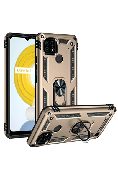 Realme C21 Kılıf Sofya Yüzüklü Silikon Kapak - Gold