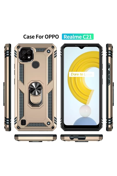 Realme C21 Kılıf Sofya Yüzüklü Silikon Kapak - Gold