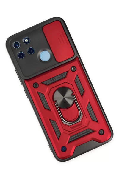 Realme C25Y Kılıf Pars Lens Yüzüklü Silikon - Kırmızı