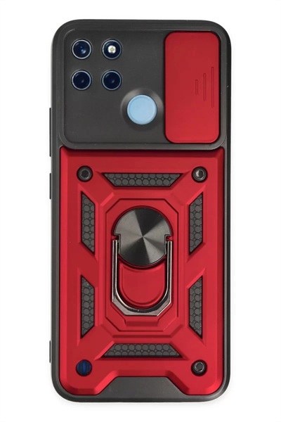 Realme C25Y Kılıf Pars Lens Yüzüklü Silikon - Kırmızı