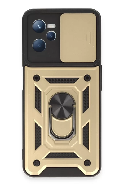 Realme C35 Kılıf Pars Lens Yüzüklü Silikon - Gold