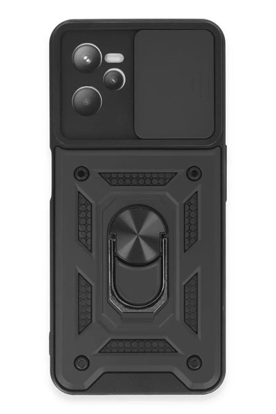 Realme C35 Kılıf Pars Lens Yüzüklü Silikon - Siyah