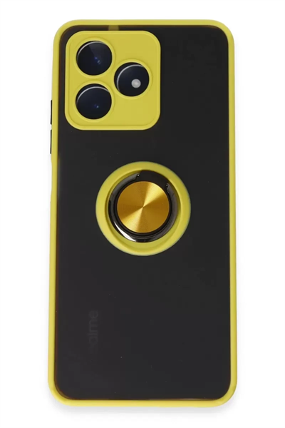 Realme C53 Kılıf Montreal Yüzüklü Silikon Kapak - Sarı