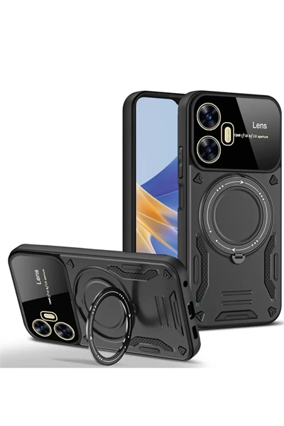 Realme C55 Kılıf Joy Lens Standlı Kapak - Siyah