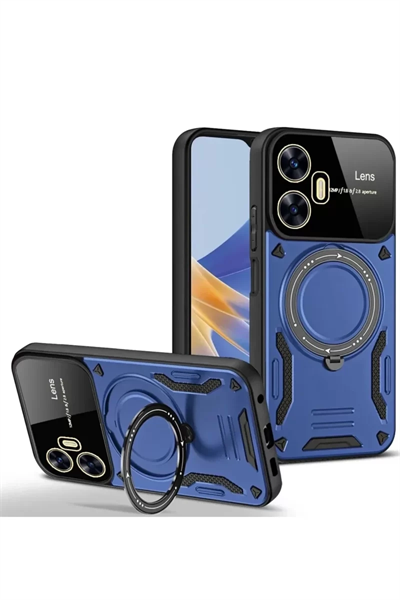 Realme C55 Kılıf Joy Lens Standlı Kapak - Lacivert