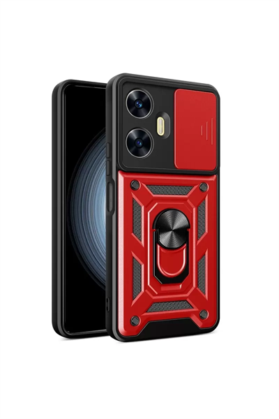 Realme C55 Kılıf Pars Lens Yüzüklü Silikon - Kırmızı