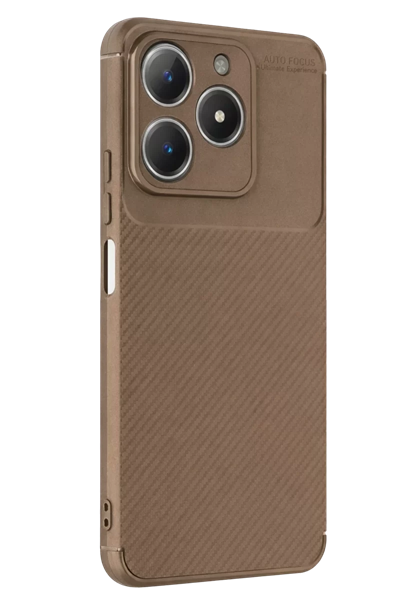 Realme C61 Kılıf Auto Focus Karbon Kapak - Kahverengi