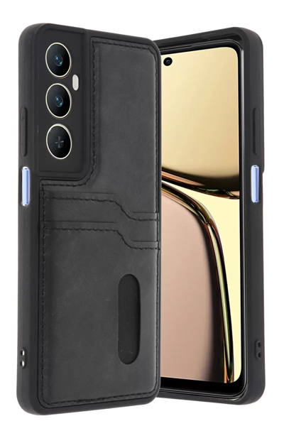 Realme C65 Sara Kartvizitli Deri Kılıf - Siyah
