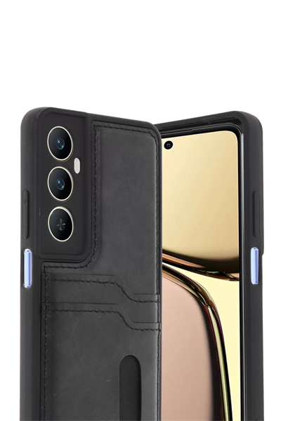 Realme C65 Sara Kartvizitli Deri Kılıf - Siyah
