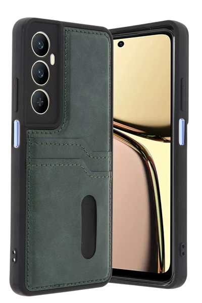 Realme C65 Sara Kartvizitli Deri Kılıf - Yeşil