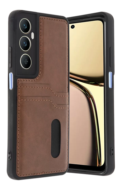 Realme C65 Sara Kartvizitli Deri Kılıf - Taba
