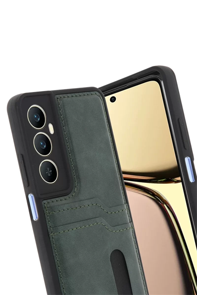 Realme C65 Sara Kartvizitli Deri Kılıf - Yeşil