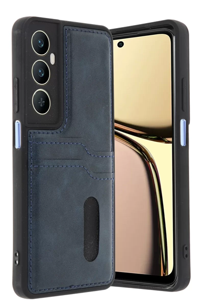 Realme C65 Sara Kartvizitli Deri Kılıf - Lacivert
