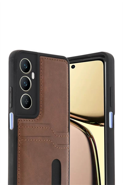 Realme C65 Sara Kartvizitli Deri Kılıf - Taba