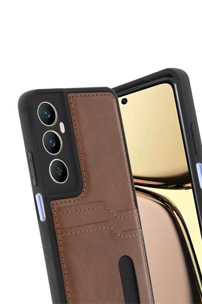 Realme C65 Sara Kartvizitli Deri Kılıf - Taba