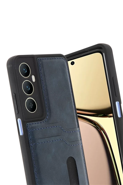 Realme C65 Sara Kartvizitli Deri Kılıf - Lacivert