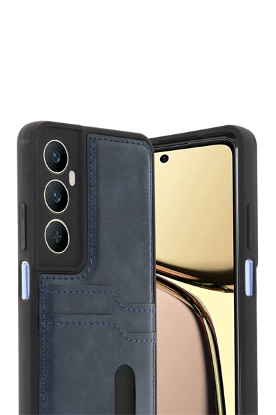 Realme C65 Sara Kartvizitli Deri Kılıf - Lacivert