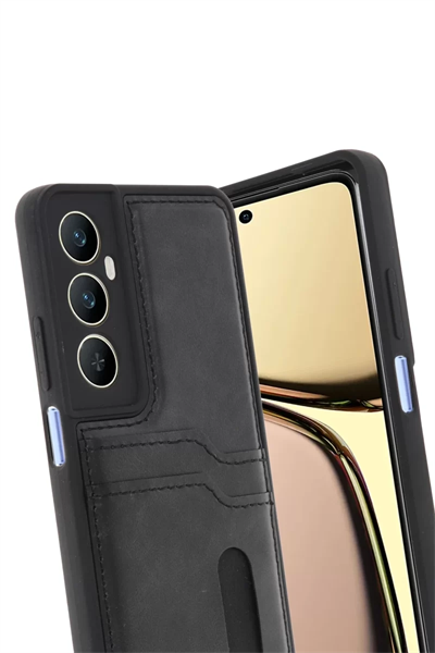 Realme C65 Sara Kartvizitli Deri Kılıf - Siyah