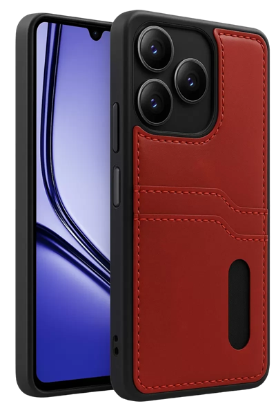 Realme Note 50 4G Kılıf Sara Kartvizitli Deri Kılıf - Kırmızı
