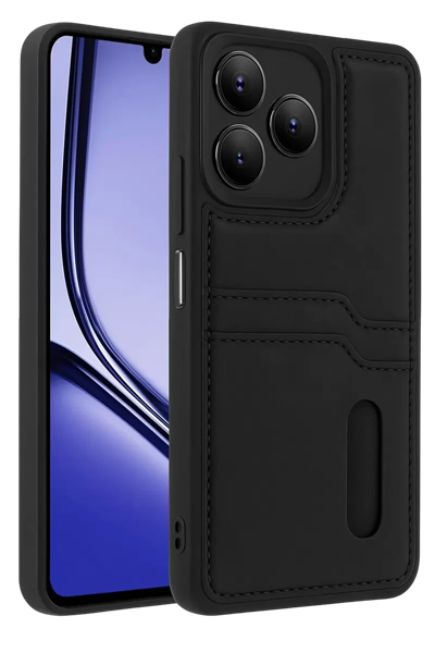 Realme Note 50 4G Kılıf Sara Kartvizitli Deri Kılıf - Siyah