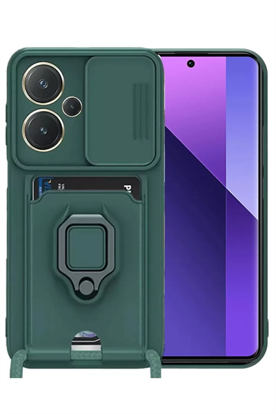 Redmi Note 13 Pro Plus Kılıf Zuma Kartvizitli Yüzüklü Silikon - Yeşil