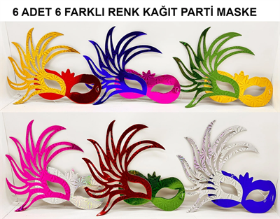 Rengarenk Kağıt Parti Balo Maskesi 6 Adet