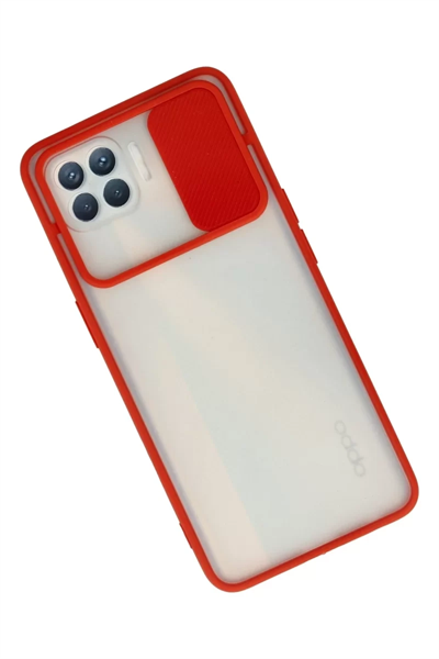 Reno 4 Lite Kılıf Palm Buzlu Kamera Sürgülü Silikon - Kırmızı