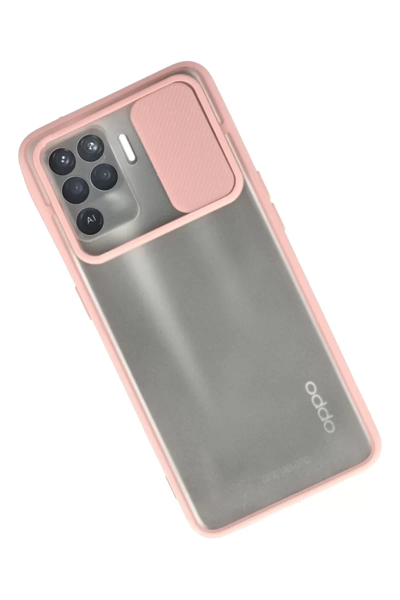 Reno 5 Lite Kılıf Palm Buzlu Kamera Sürgülü Silikon - Pembe
