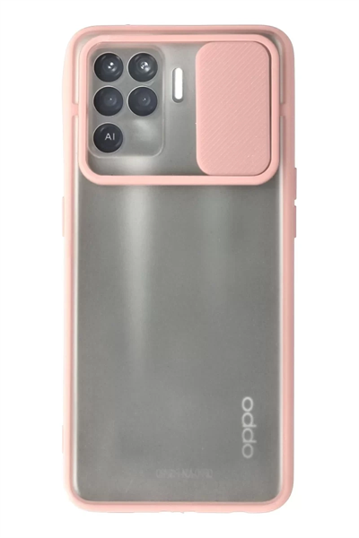 Reno 5 Lite Kılıf Palm Buzlu Kamera Sürgülü Silikon - Pembe