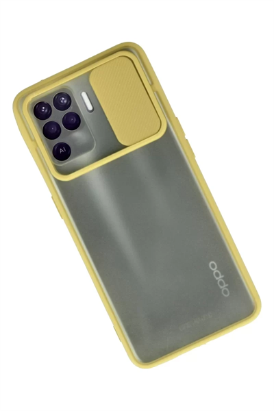 Reno 5 Lite Kılıf Palm Buzlu Kamera Sürgülü Silikon - Sarı
