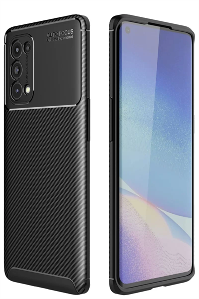 Reno 5 Pro Kılıf Auto Focus Karbon Kapak - Siyah