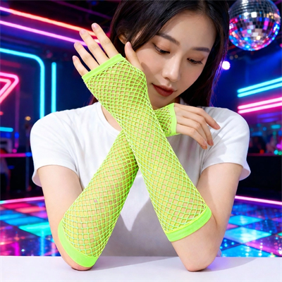 Retro Neon Yeşil File Parmaksız Eldiven 26 cm