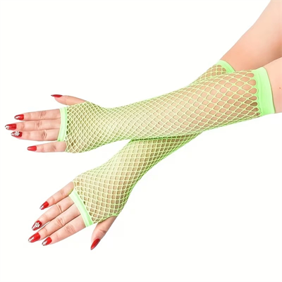 Retro Neon Yeşil File Parmaksız Eldiven 26 cm