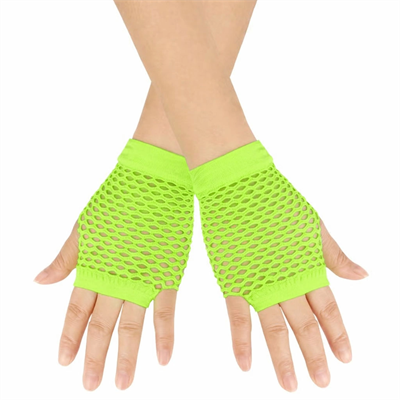 Retro Neon Yeşil File Parmaksız Kısa Eldiven 11 cm