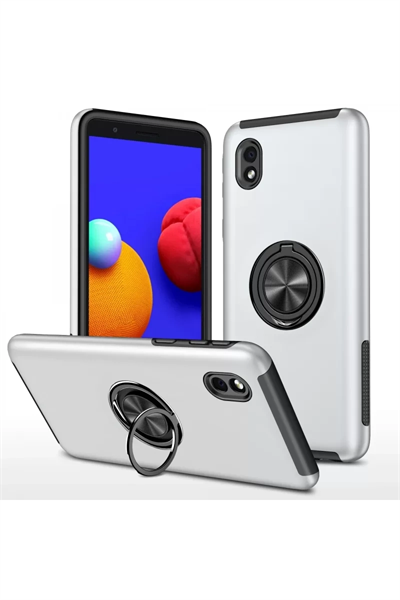 Samsung Galaxy A01 Core Kılıf Elit Yüzüklü Kapak - Gümüş