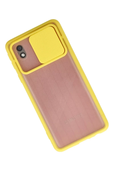 Samsung Galaxy A01 Core Kılıf Palm Buzlu Kamera Sürgülü Silikon - Sarı